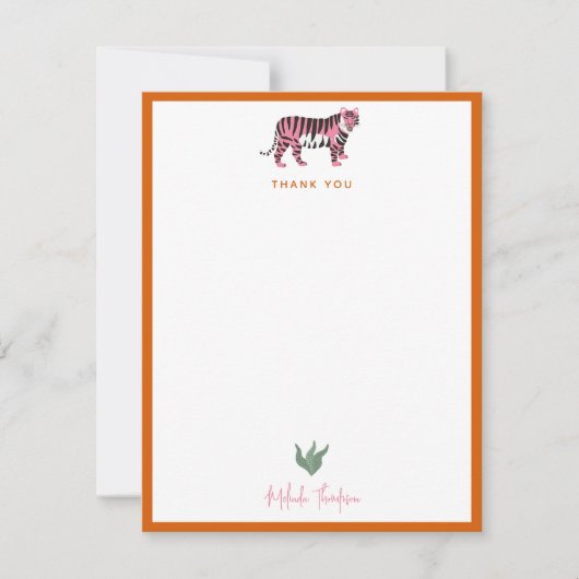 Boho Orange Pink Jungle Tiger Script ノートカード (正面)