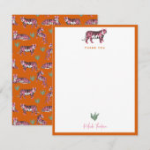 Boho Orange Pink Jungle Tiger Script ノートカード (正面/裏面)