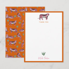 Boho Orange Pink Jungle Tiger Script ノートカード