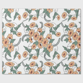 Boho Orange & Teal Floral Botanical Wrapping Paper ラッピングペーパー