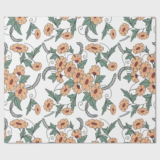 Boho Orange & Teal Floral Botanical Wrapping Paper ラッピングペーパー (フラット)