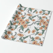 Boho Orange & Teal Floral Botanical Wrapping Paper ラッピングペーパー (アンロールド)