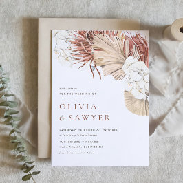 Boho Orchids and Dried Palm Leaves QR Code Wedding 招待状