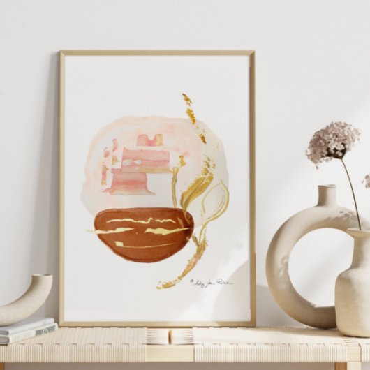 Boho Organic Modern Rust Gold Leaf Watercolor 箔ポスター