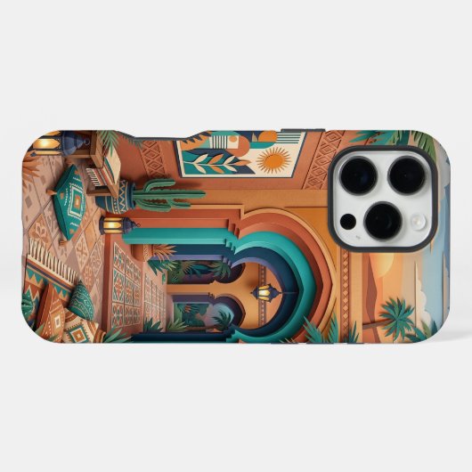 Boho Oriental iPhone 16 Pro Max Case | Teal Terrac iPhoneケース (裏面横)