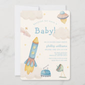 Boho Outer Space Spaceship Rocket Baby Shower 招待状 (正面)