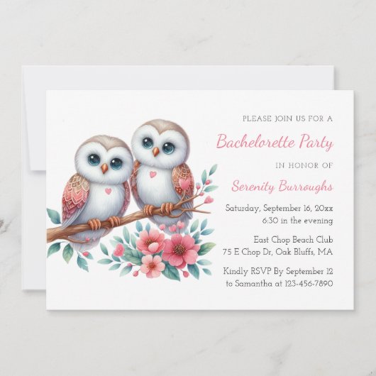 Boho Owl Couple Rustic Bachelorette Party 招待状 (正面)