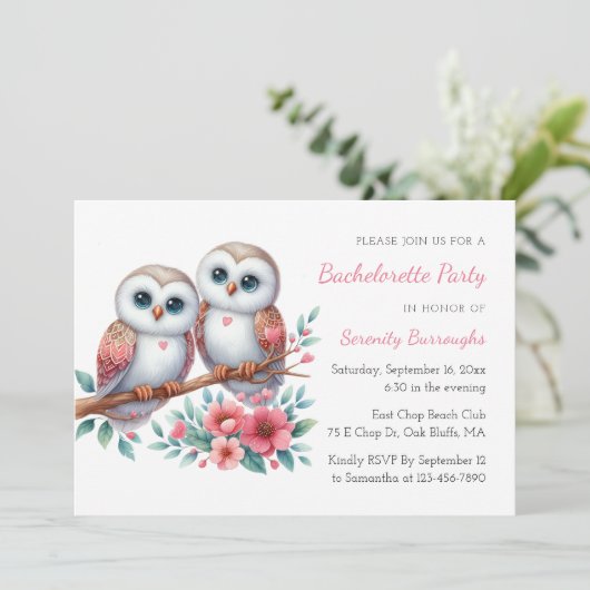 Boho Owl Couple Rustic Bachelorette Party 招待状 (スタンド正面)