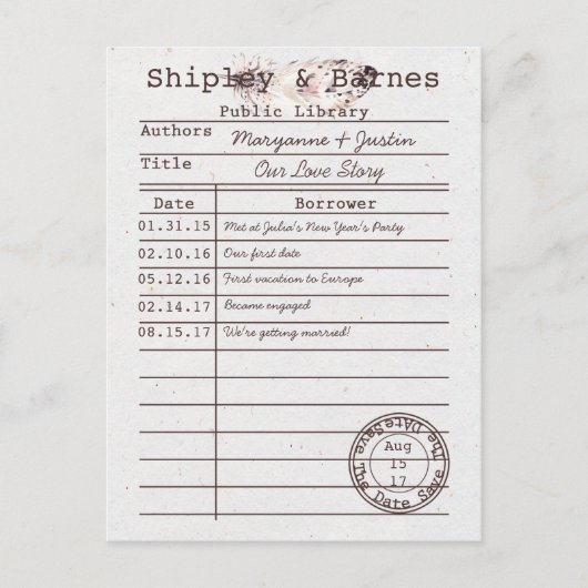 Boho Owl Feather Libraryカード日付の保存 | 案内ポストカード (正面)