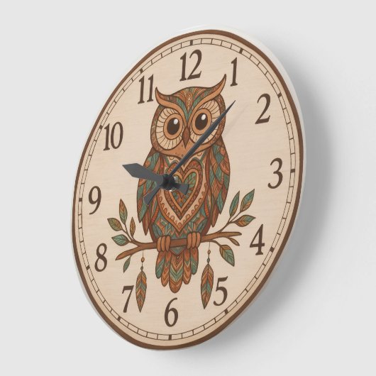 Boho Owl Large Wall Clock ラージ壁時計 (傾斜)