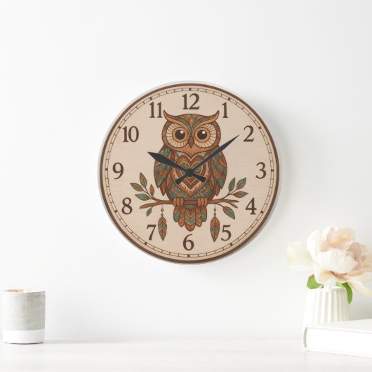 Boho Owl Large Wall Clock ラージ壁時計 (ホーム)