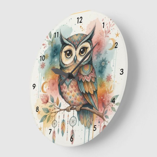 Boho Owl Large Wall Clock  ラージ壁時計 (傾斜)