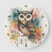 Boho Owl Large Wall Clock  ラージ壁時計 (正面)