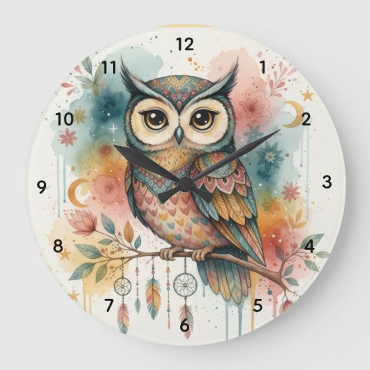 Boho Owl Large Wall Clock  ラージ壁時計 (正面)