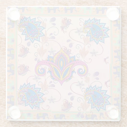 Boho paisley and elephant pattern_lmandala artwork ガラスコースター (裏面)