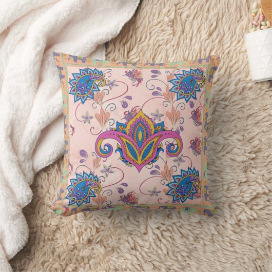 Boho paisley and elephant pattern_lmandala artwork クッション (ブランケット)