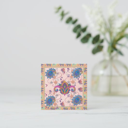Boho paisley and elephant pattern_lmandala artwork スクエア名刺 (スタンド正面)