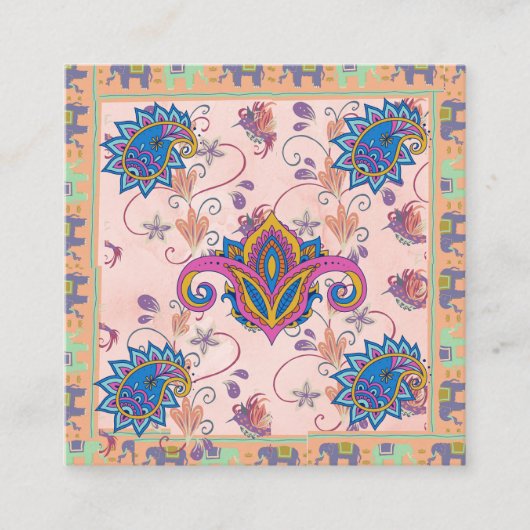 Boho paisley and elephant pattern_lmandala artwork スクエア名刺 (正面)