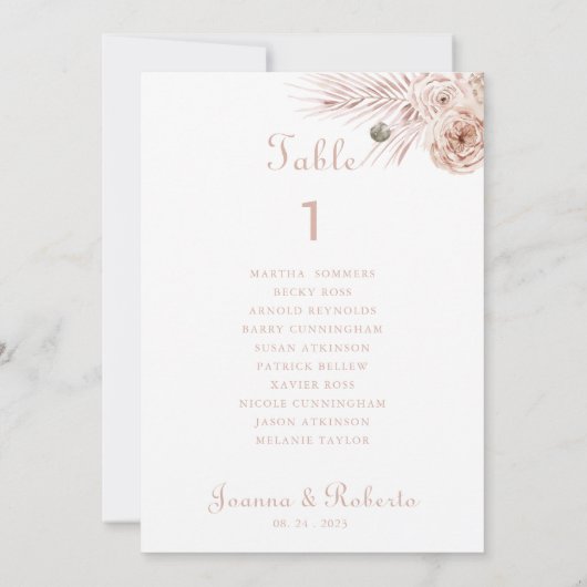 Boho Palm葉の表Number 1 Seat Charts 招待状 (裏面)