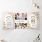 Boho Palm Dustyフローラ自然アーチQRコード結婚ズ 三つ折り招待状 (内部)