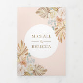 Boho Palm Dustyフローラ自然アーチQRコード結婚ズ 三つ折り招待状 (カバー)