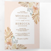 Boho Palm Dustyフローラ自然アーチQRコード結婚ズ 三つ折り招待状 (内部最初)