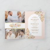 Boho Palm Dusty Earthy Floral Arch QR Code Wedding 招待状 (内部)