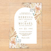 Boho Palm Dusty Earthy Floral Arch Wedding アクリル招待状 (正面)