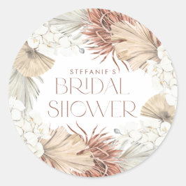 Boho Palm Leaves and Orchids Wreath Bridal Shower ラウンドシール