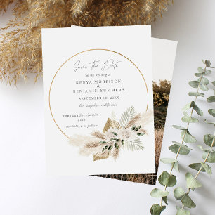 Boho Palm Pampas Grassのフローラ日付写真を保存 招待状