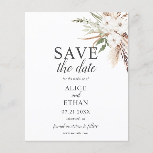 Boho Pampa Grass Greenery Save The Date (正面)