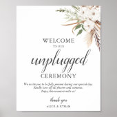 Boho Pampa Grass Greenery Unplugged's 結婚 Sign ポスター (正面)