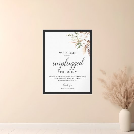 Boho Pampa Grass Greenery Unplugged's 結婚 Sign ポスター
