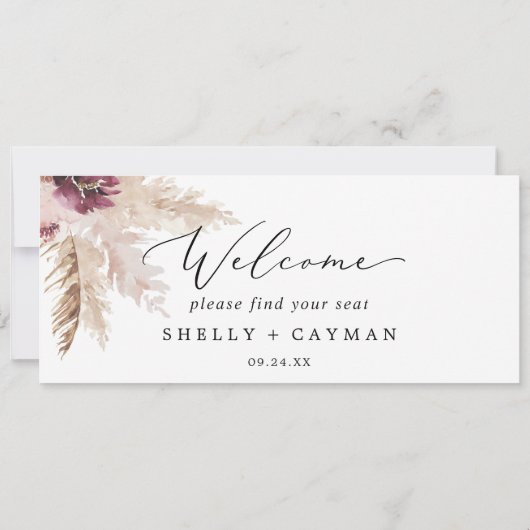 Boho Pampasのぶら下がった座席表のウェルカムヘッダー (裏面)