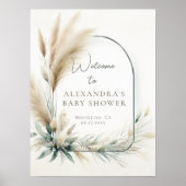 Boho Pampasセージ緑の赤ちゃんシャワー歓迎サイン ポスター (正面)