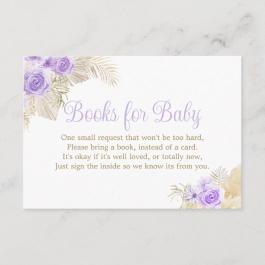 Boho Pampasバラガールシャワーブックリクエスト エンクロージャーカード (正面)