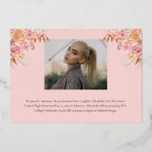 Boho Pampasバラ3写真大学院卒業ピンク 箔招待状 (裏面)