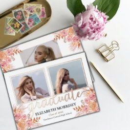 Boho Pampasバラ3 Photo大学院卒業白番 箔招待状