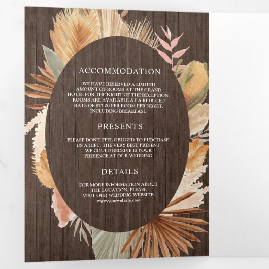 Boho Pampas乾燥したヤシの木結婚すべて 三つ折り招待状 (内部最初)