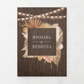 Boho Pampas乾燥パームウッドフォトコラージュ結婚ズ 三つ折り招待状 (カバー)