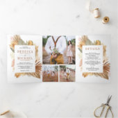 Boho Pampas乾燥パームフォトコラージュ結婚ズ 三つ折り招待状 (内部)