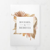 Boho Pampas乾燥パームフォトコラージュ結婚ズ 三つ折り招待状 (カバー)