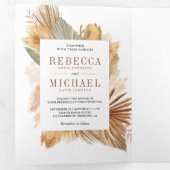 Boho Pampas乾燥パームフォトコラージュ結婚ズ 三つ折り招待状 (内部最初)