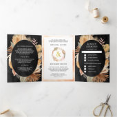 Boho Pampas乾燥パームブラックオールインワン結婚ズ 三つ折り招待状 (内部)