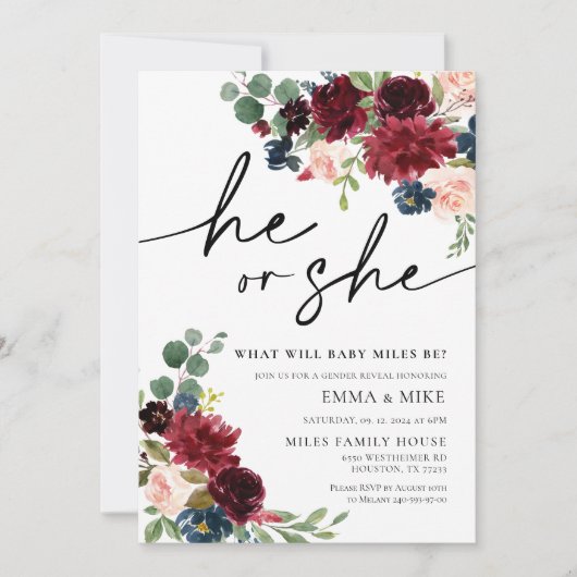 Boho Pampas彼または彼女がジェンダーを明かす招待状 招待状 (正面)