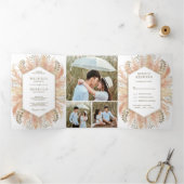 Boho Pampas素朴 Grassフォトコラージュ結婚ズ 三つ折り招待状 (内部)