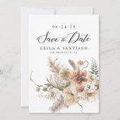 Boho Pampas素朴 Grass Wedding Save the Date 招待状 (正面)