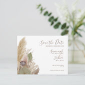 BOHO PAMPAS草の水色日付を保存 ポストカード (スタンド正面)