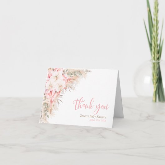 Boho Pampas蘭Peoniesありがとう赤ちゃんシャワー サンキューカード (正面)