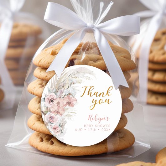 Boho Pampas赤ちゃんシャワーありがとうステッカー ラウンドシール